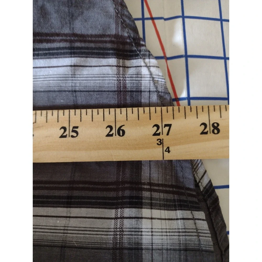 Rock & Republic Mens Medium Grey Plaid Western Roll Tab Sleeve Button Down Shirt